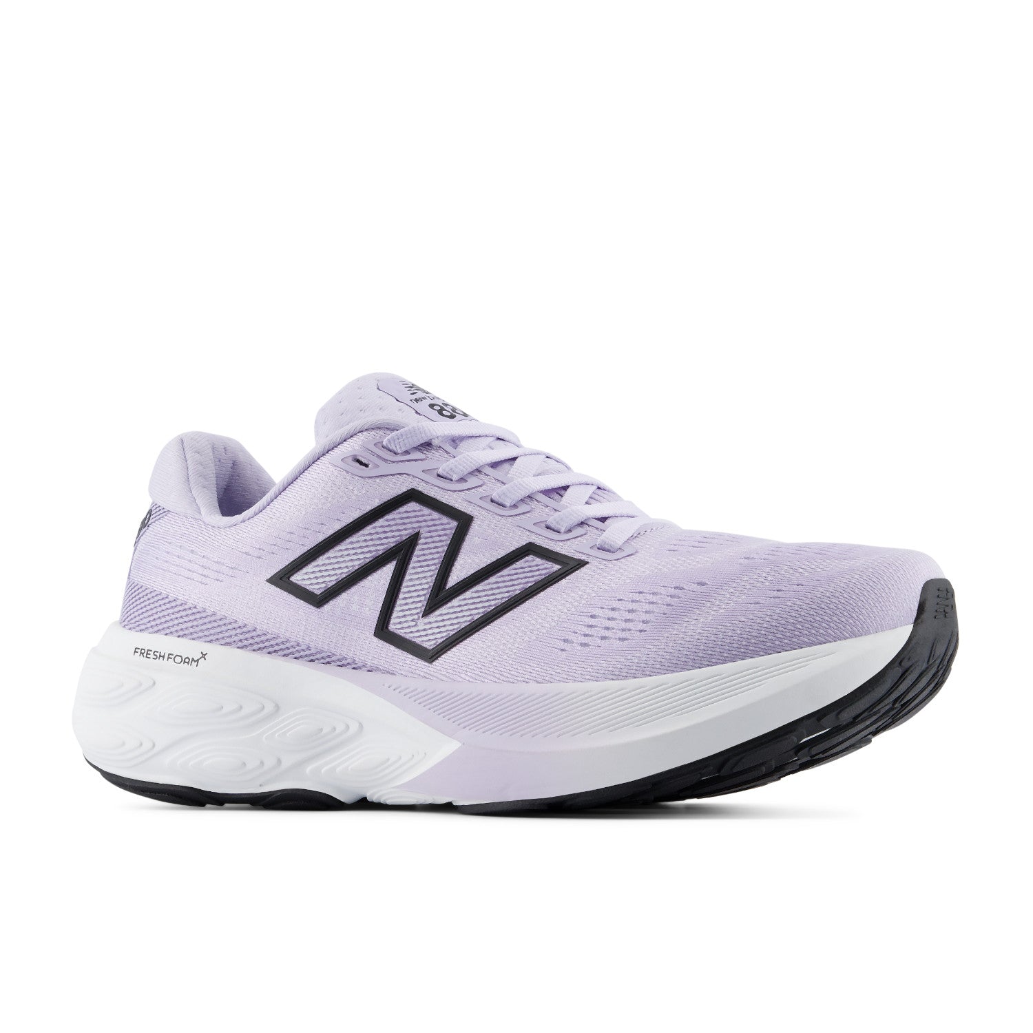 Purple running shoe with black logo on a white background