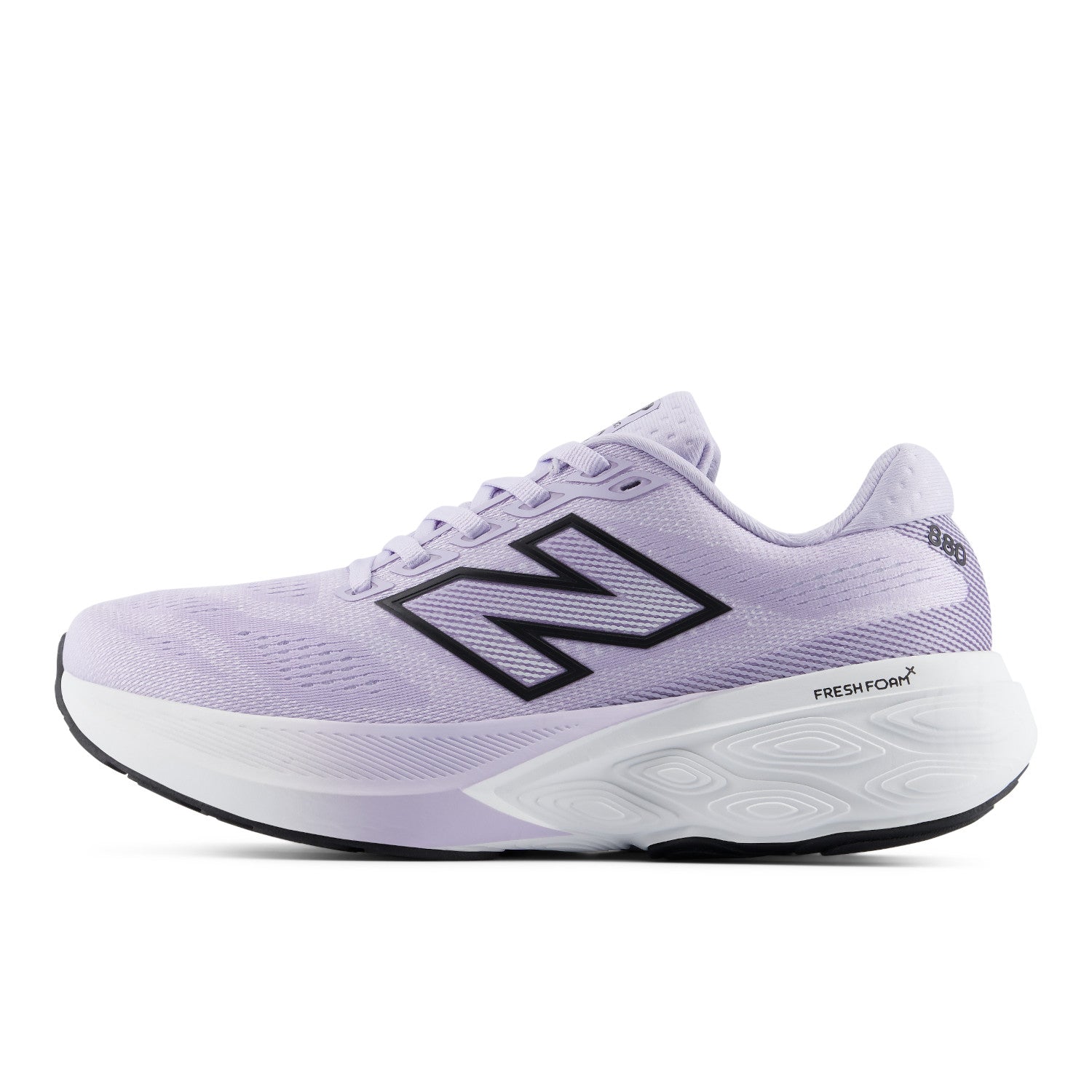 Purple running shoe with New Balance logo on a white background