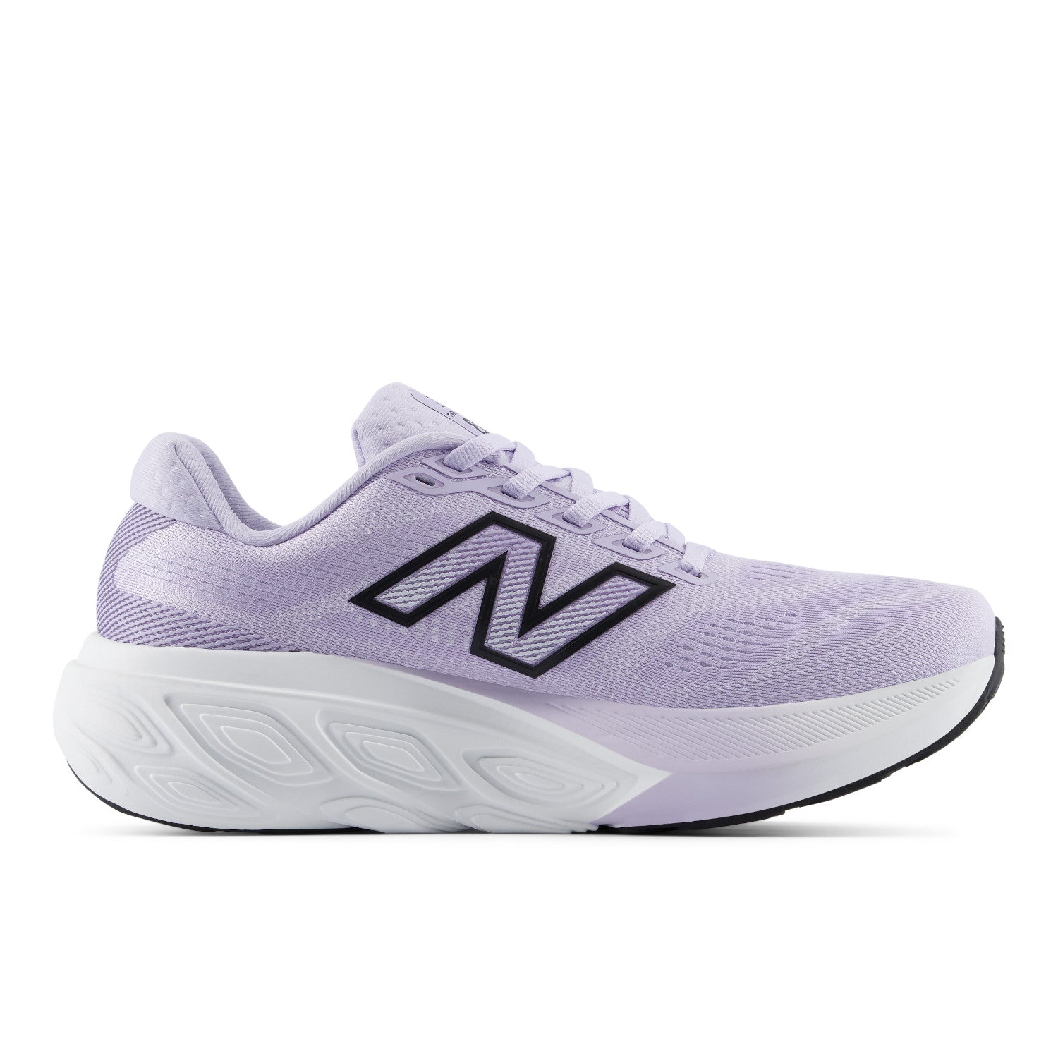 Purple running shoe with New Balance logo on a white background