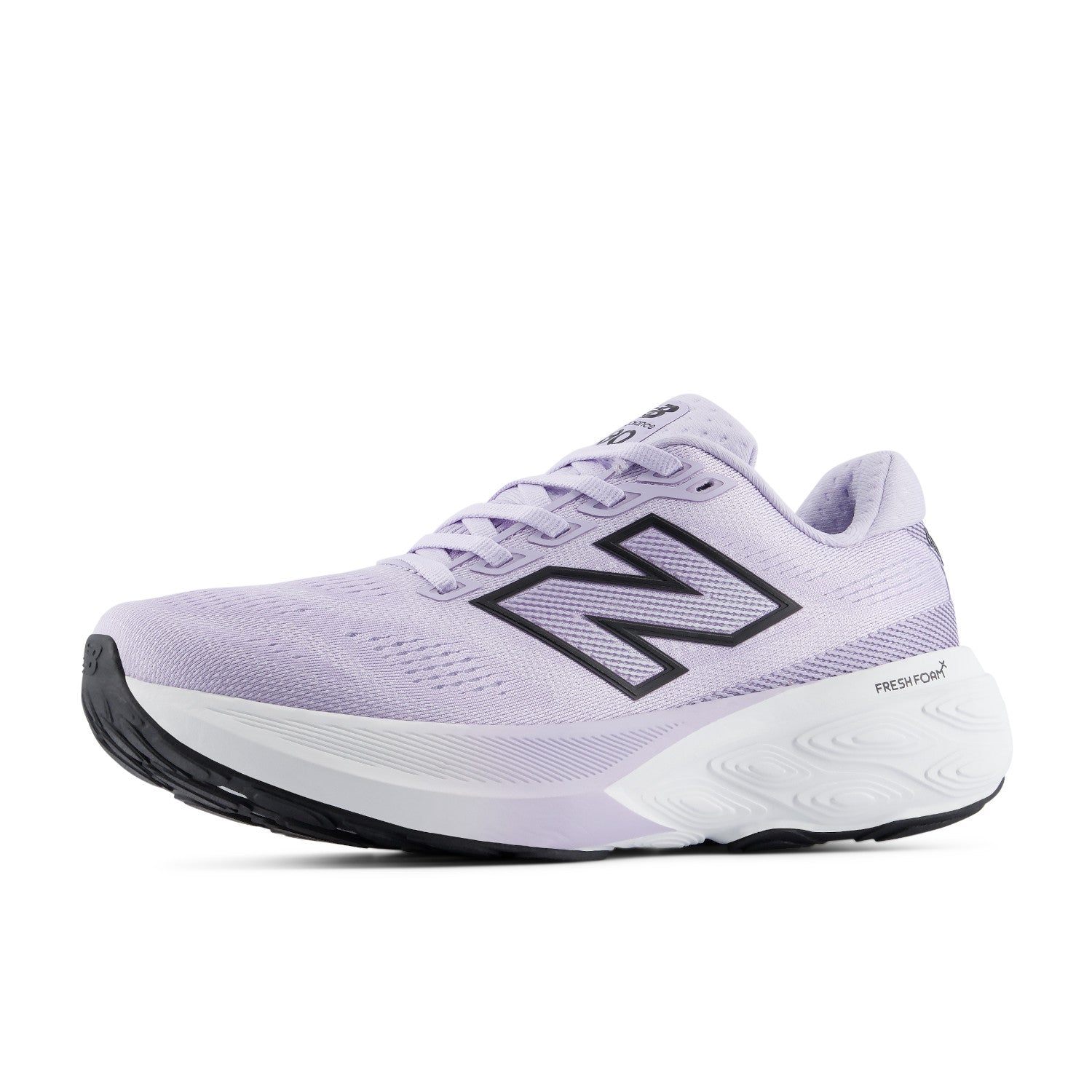 Purple running shoe with New Balance logo on a white background