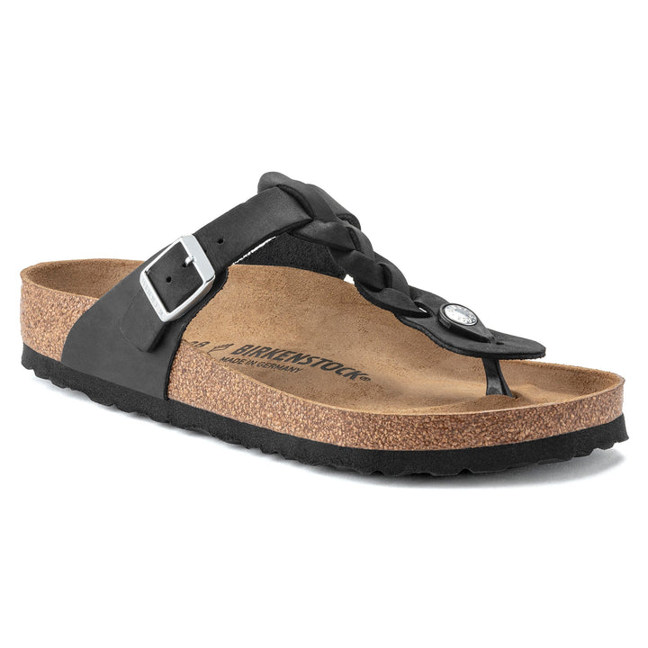 Women's Birkenstock Gizeh Braided Oiled Leather Color: Black