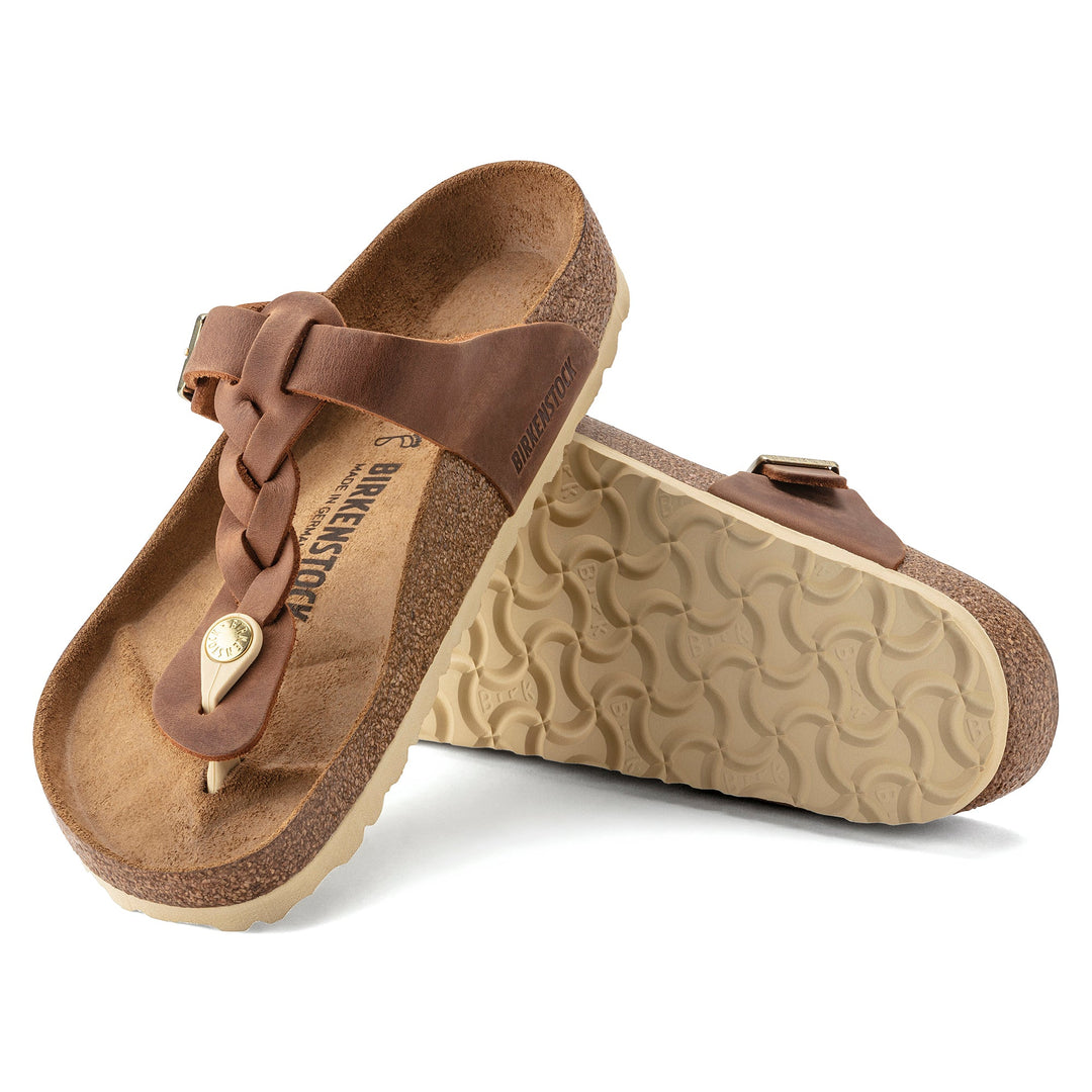 Women's Birkenstock Gizeh Braided Oiled Leather Color: Cognac