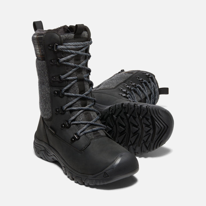 Women's Keen Greta Tall Waterproof Boot Color: Black/Black Plaid