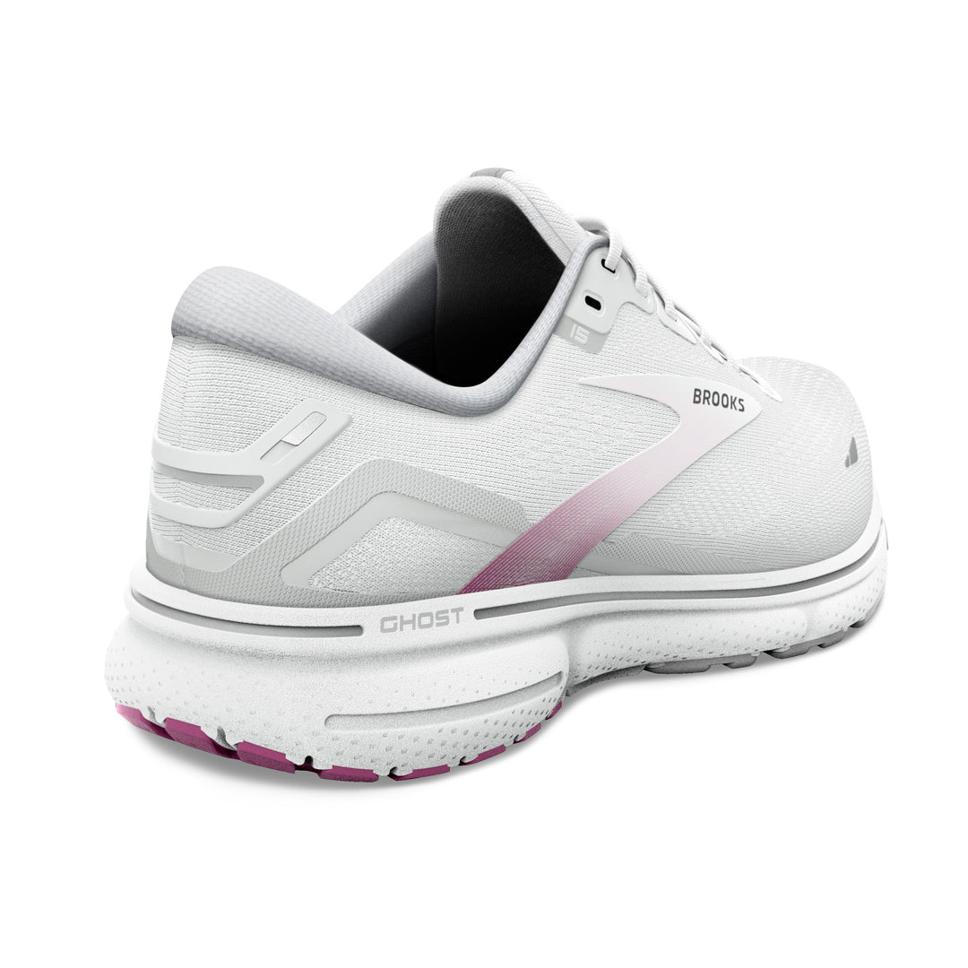 Women's Brooks Ghost 15 Color: White / Oyster / Viola