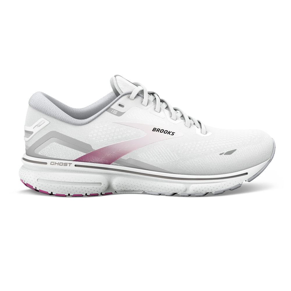 Women's Brooks Ghost 15 Color: White / Oyster / Viola