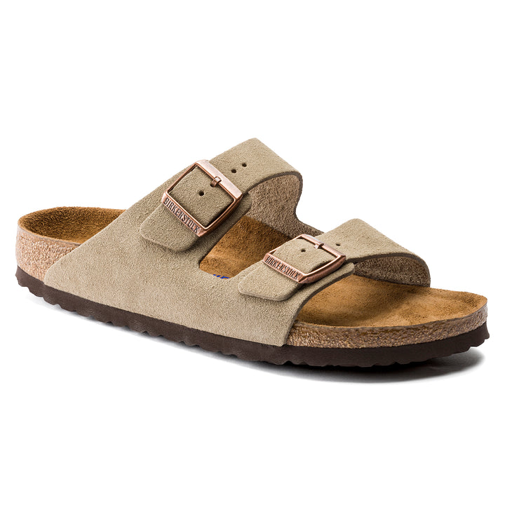 Birkenstock Arizona Soft Footbed Suede Leather Color: Taupe (NARROW WIDTH)