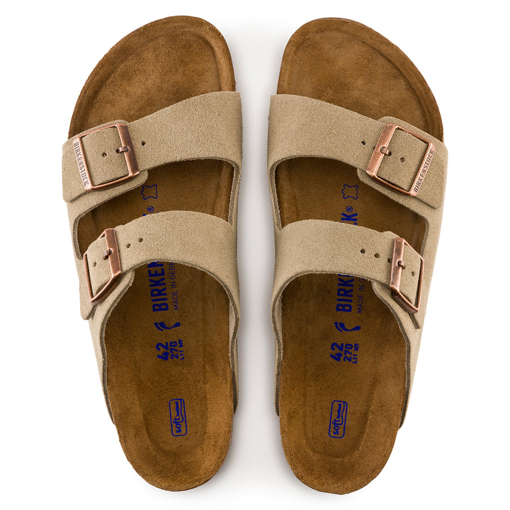 Birkenstock Arizona Soft Footbed Suede Leather Color: Taupe (NARROW WIDTH)