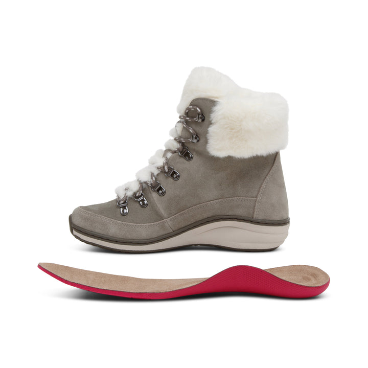 Women's Aetrex Jodie Fur Arch Support Waterproof Winter Boot Color: Grey