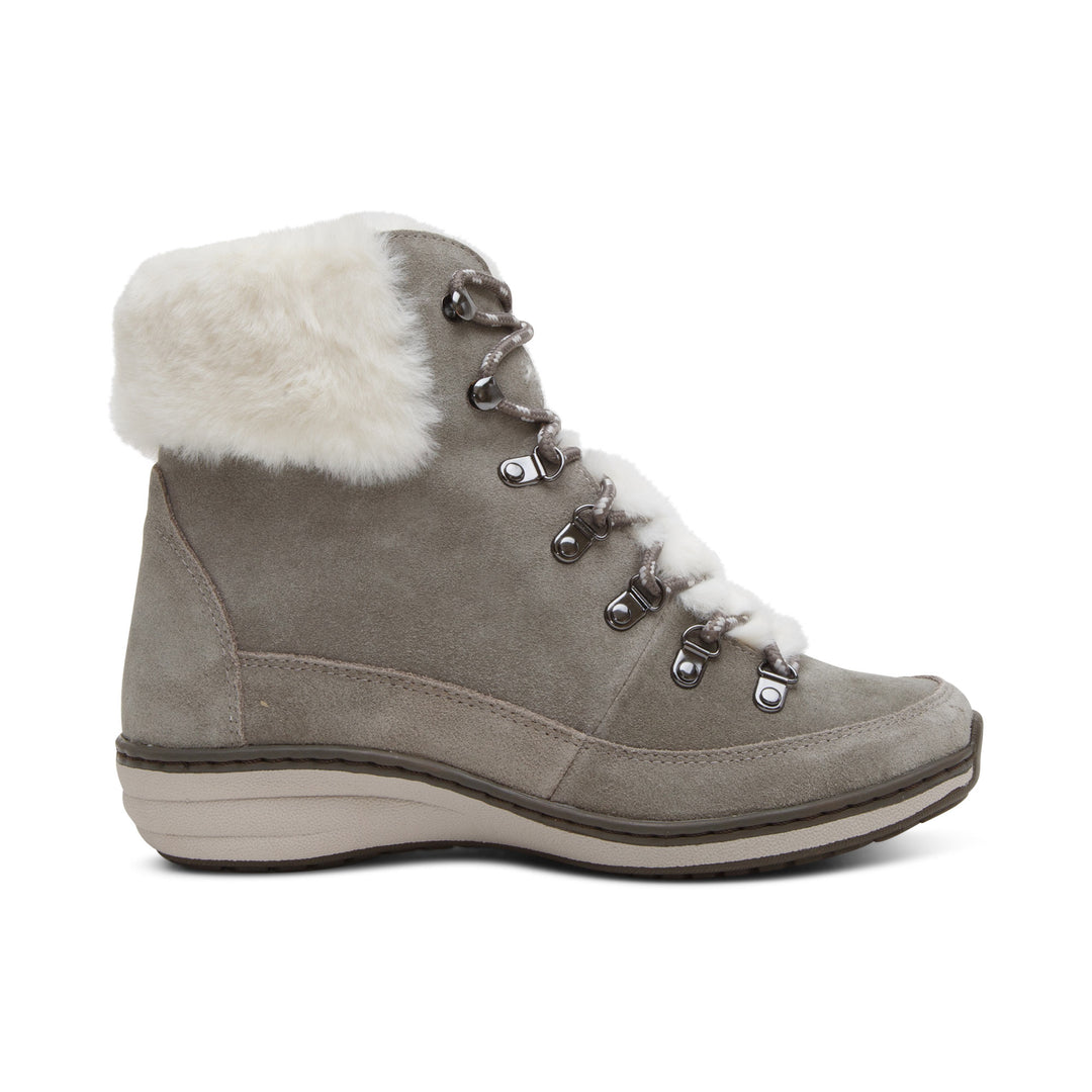 Women's Aetrex Jodie Fur Arch Support Waterproof Winter Boot Color: Grey
