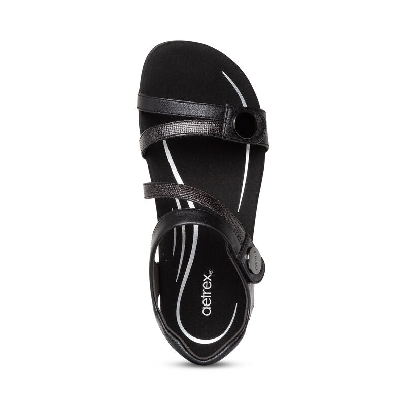 Women's Aetrex Jess Adjustable Quarter Strap Sandal Color: Black 